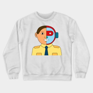 Cyborg. Half human half robot face wearing business worker uniform. Crewneck Sweatshirt